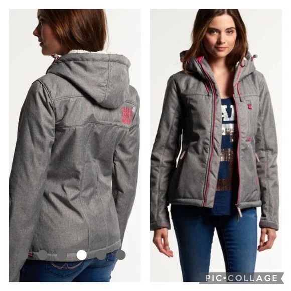 Superdry S Hooded Winter Windtreker Gray Pink Jacket - Picture 13 of 13